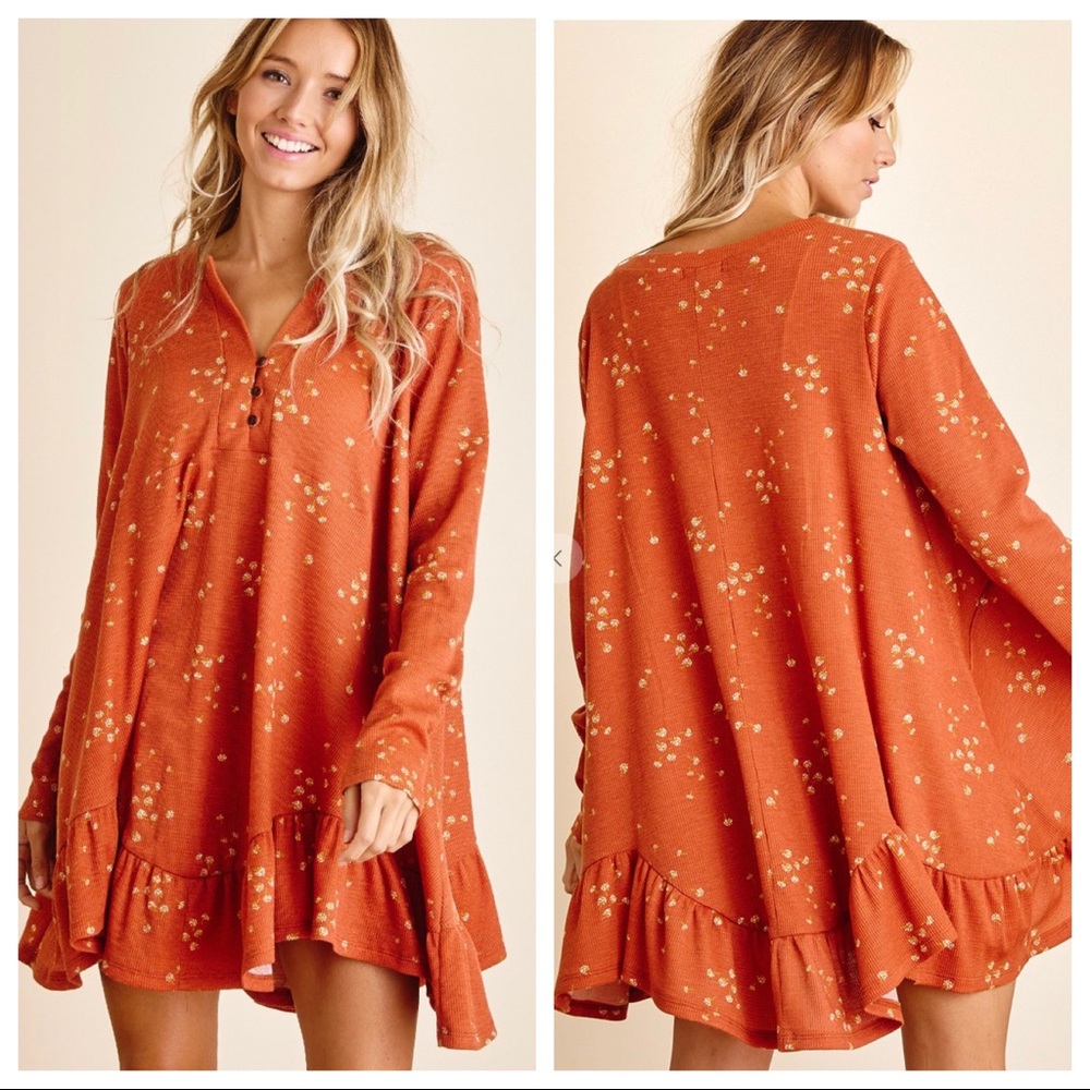 #27 Boho Floral Ruffle Hem Tunic Dress - Picture 4 of 6